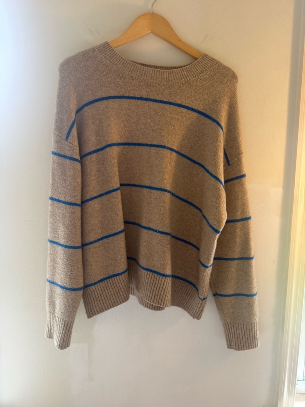 Mango Beige Stripe Crewneck Sweater - Blue Accent